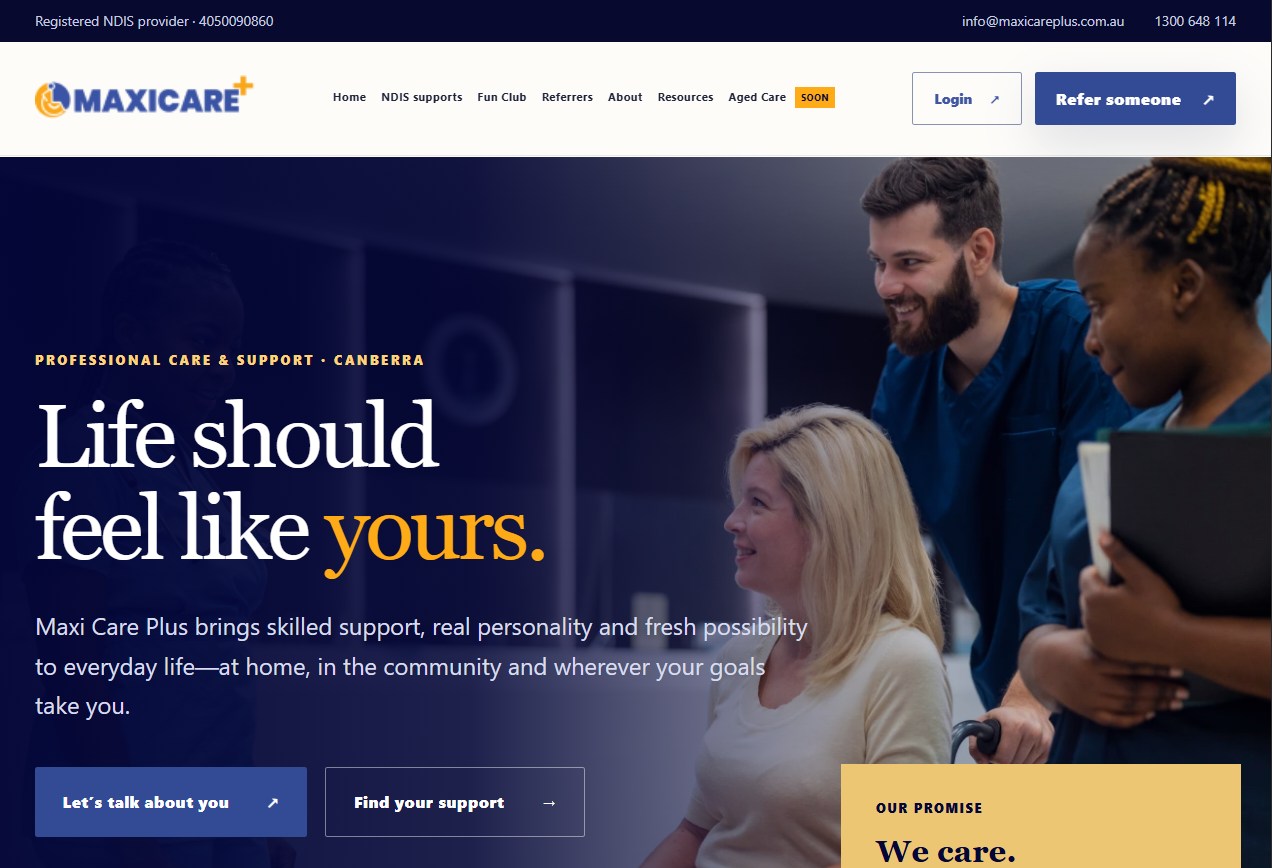 Maxi Care Plus website homepage